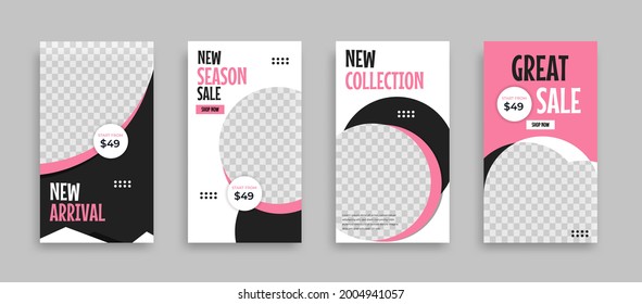 Set of Editable minimal square banner template. Black white geometric shapes for social media post, story and web internet ads. Vector illustration	