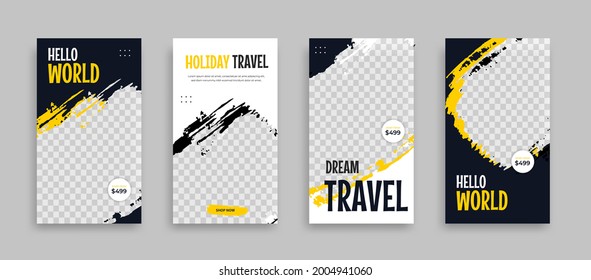 Set of Editable minimal square banner template. Black white geometric shapes for social media post, story and web internet ads. Vector illustration	