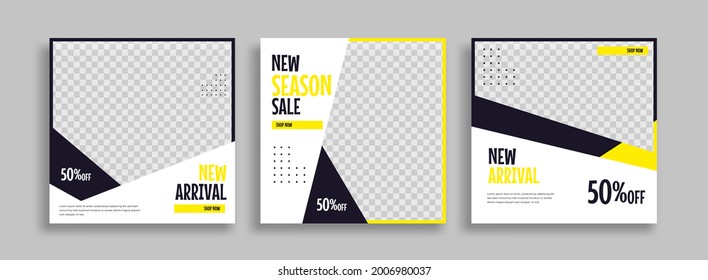 Set of Editable minimal square banner template. Blue yellow white background color with geometric shapes for social media post and web internet ads. Vector illustration