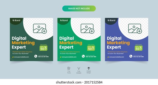 Conjunto de plantilla de banner cuadrado mínimo editable. Diseño de plantillas de banner para el Marketing Empresarial. Ilustración vectorial con colegio fotográfico