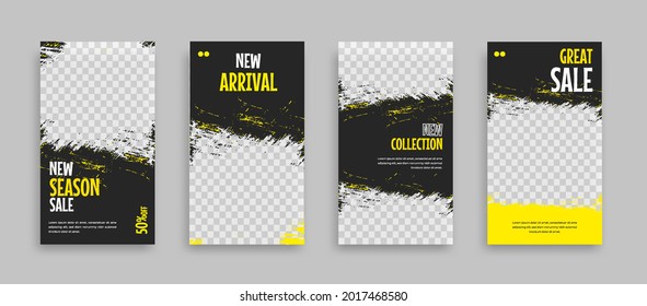 Set of Editable minimal square banner template. Blue yellow white background color with geometric shapes for social media post, story and web internet ads. Vector illustration
