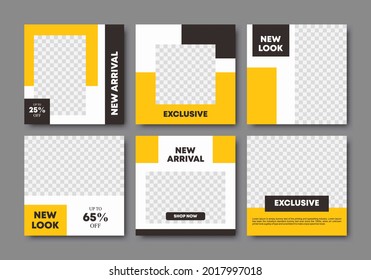 Set of editable minimal square banner template design. Fashion promotion sale for web banner ads for promotion design with yellow and black color. Vector illustration with photo college