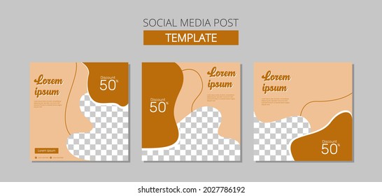 Set of Editable minimal square banner template, light brown background color. Very matched for promo brand bread or dessert.