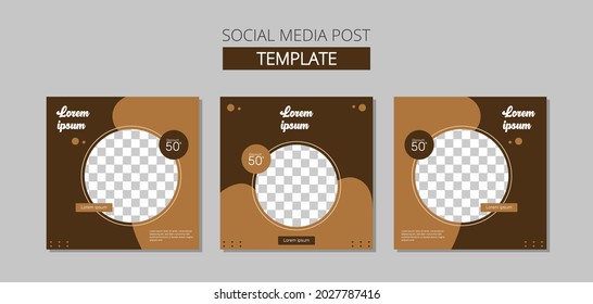 Set of Editable minimal square banner template, dark brown background color with brown shape. Very matched for promo brand bread or dessert.