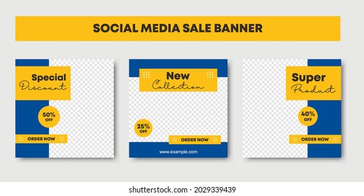 Set of Editable minimal square banner template with yellow and blue color combinations. Promotion brand fashion. Suitable for social media post and web internet ads. Vector illustration
