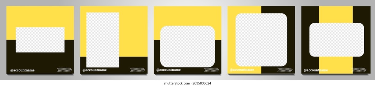 Set of Editable minimal square banner template. Black and yellow background color with stripe line shape. Suitable for social media posts and web internet ads. Vector illustration with photo collage