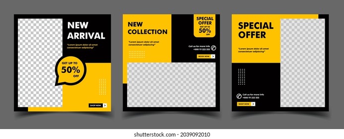 Set of Editable minimal square banner, social media post template