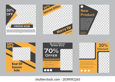 Set of Editable minimal square banner template. Gary and Orange background color  shape for social media post and web internet ads. Vector illustration.