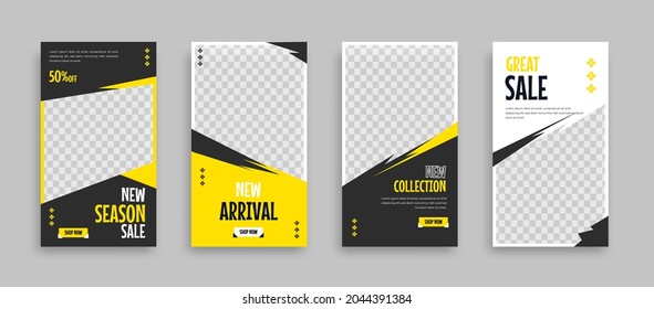 Set of Editable minimal square banner template. Blue yellow white background color with geometric shapes for social media post, story and web internet ads. Vector illustration