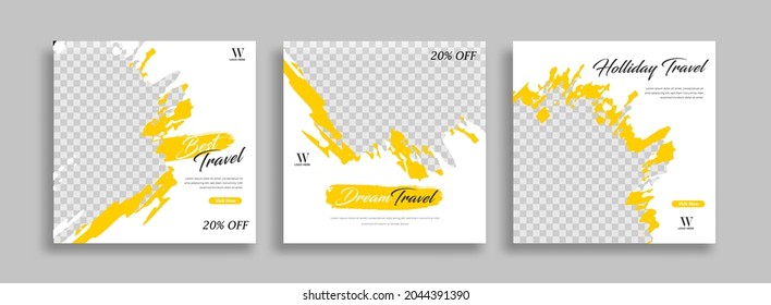 Set of Editable minimal square banner template. Blue yellow white background color with geometric shapes for social media post, story and web internet ads. Vector illustration