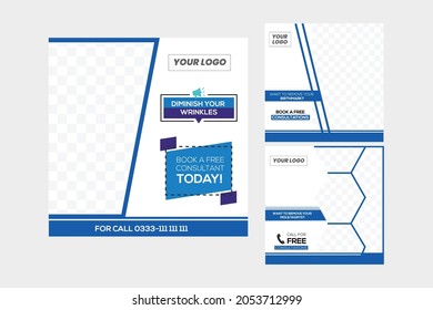 Set of Editable minimal square banner template. blue with white background color with stripe line shape. Suitable for social media post and web internet ads. Vector illustration with photo college,