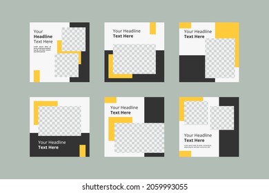 Set of Editable minimal square banner template. Black and yellow background color with stripe line shape. Suitable for social media post and web internet ads