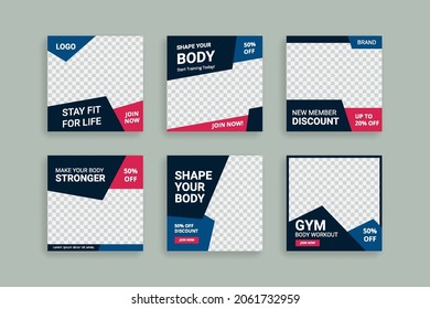 Set of Editable minimal square banner template. Social media template for gym fitness ads.