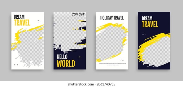 Set of Editable minimal square banner template. Blue yellow white background color with geometric shapes for social media post, story and web internet ads. Vector illustration