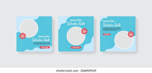 Set of Editable minimal square banner template. Suitable for social media post and web internet ads. Winter sale. Vector illustration with photo college