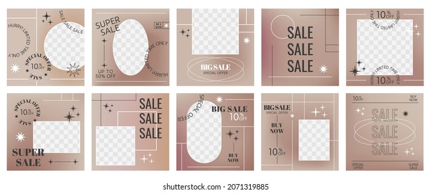 Set of Editable minimal square banner template with abstract geometric design with Various shapes, lines, spots, stars, doodle objects. Hand drawn templates. Backdrop for social media post