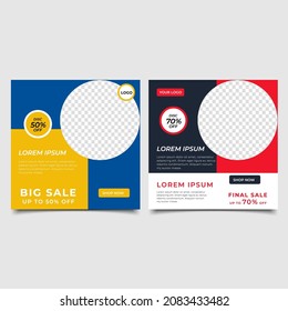 Set of Editable minimal square banner template. social media post and web internet ads. Vector illustration