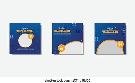 Set of Editable minimal square banner template. Black and yellow background color with stripe line shape. Suitable for social media post and web internet ads. Vector illustration with photo college