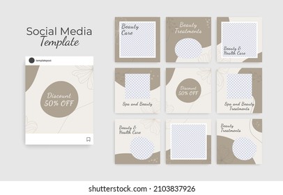Set of Editable minimal square banner template. Beauty and Spa treatment template design. Suitable for social media post and web ads.