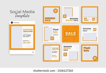 Set of Editable minimal square banner template. Black and yellow background color. Suitable for social media post and web ads.