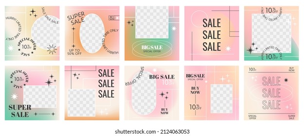 Set of Editable minimal square banner template with abstract geometric design with Various shapes, lines, spots, stars, doodle objects. Hand drawn templates. Backdrop for social media post