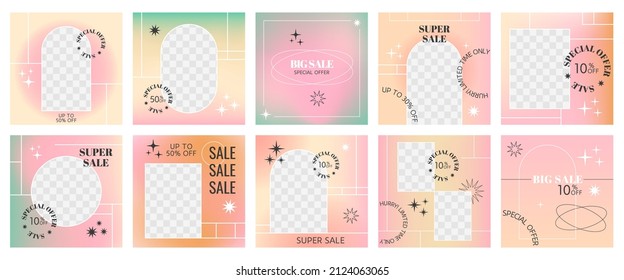 Set Editable minimal square banner template and abstract geometric design and Various shapes  lines  spots  stars  doodle objects  Hand drawn templates  Backdrop for social media post
