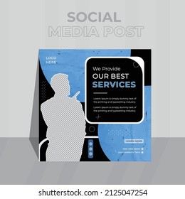 Set of Editable minimal square banner template. Black and Blue background color with stripe line shape. Suitable for social media post and web internet ads.