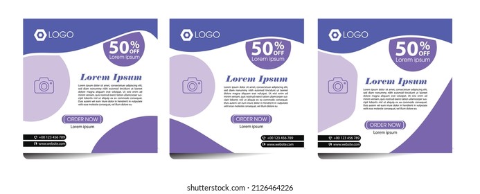 Set of Editable minimal square banner template. purple color background vector illustration. Digital business marketing banner for social media post template.