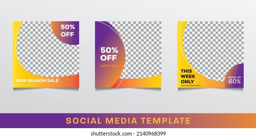 Set of Editable minimal square banner template. Suitable for social media post and web internet ads.