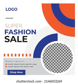 Set of Editable minimal square banner template. Blue orange white background color with geometric shapes for social media post and web internet ads. Vector illustration