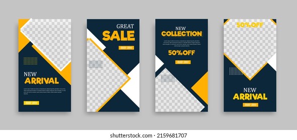 Set of Editable minimal square banner template. Blue yellow white background color with geometric shapes for social media post, story and web internet ads. Vector illustration