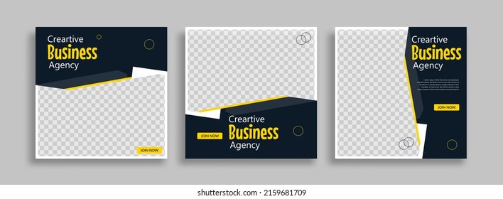 Set of Editable minimal square banner template. Blue yellow white background color with geometric shapes for social media post, story and web internet ads. Vector illustration