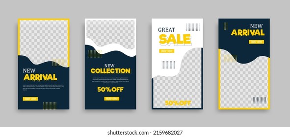 Set of Editable minimal square banner template. Blue yellow white background color with geometric shapes for social media post, story and web internet ads. Vector illustration