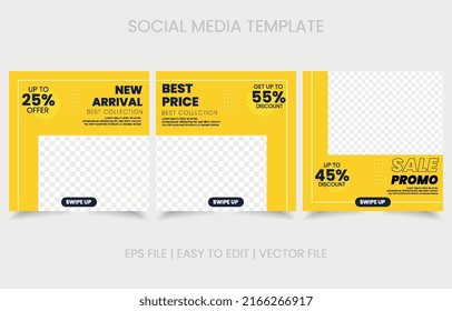 Conjunto de plantilla de banner cuadrado mínimo editable. color de fondo amarillo fácil de usar. Adecuado para publicaciones en medios sociales y anuncios web o en internet.