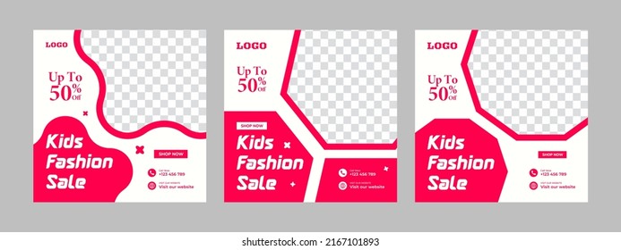 Set of Editable minimal square banner template for social media posts, with stripe line shape. Suitable for social media posts and web banners or internet ads.Kids fashion sale posts. New collection