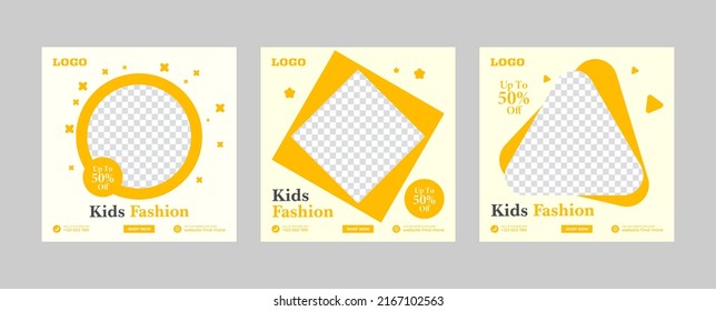 Set of Editable minimal square banner template for social media posts, with stripe line shape. Suitable for social media posts and web banners or internet ads. Kids fashion sale posts. New collection