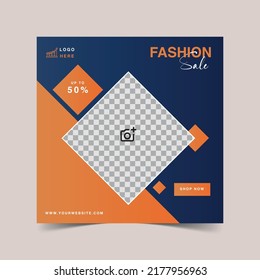 Conjunto de plantilla de banner cuadrado mínimo editable. color de fondo de degradado azul y naranja con forma cuadrada. Adecuado para publicaciones en medios sociales y anuncios en internet. Ilustración vectorial con colegio fotográfico