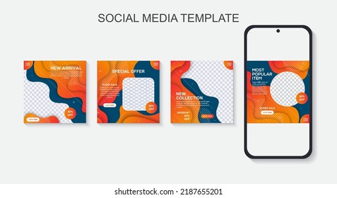 Set of Editable minimal square banner template. Dark blue and yellow background color with stripe line shape. Suitable for social media post and web internet ads. Vector illustration with photo coll