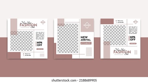 Set of Editable minimal square banner template. Brown pastel background color with shape. Suitable for social media post and web ads. Modern promotion square banner.