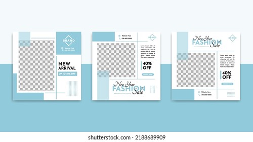 Set of Editable minimal square banner template. Blue pastel background color with shape. Suitable for social media post and web ads. Modern promotion square banner.