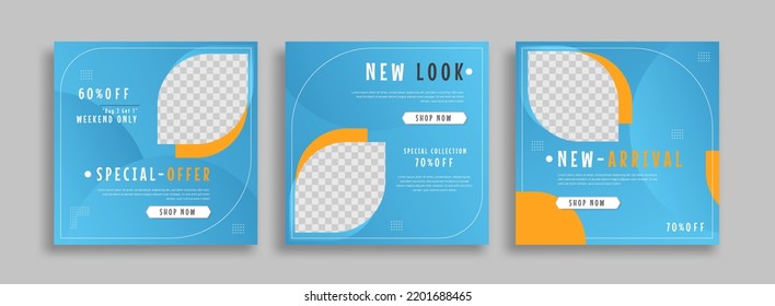 Set of Editable minimal square banner template. Black yellow white background color with geometric shapes for social media post and web internet ads. Vector illustration