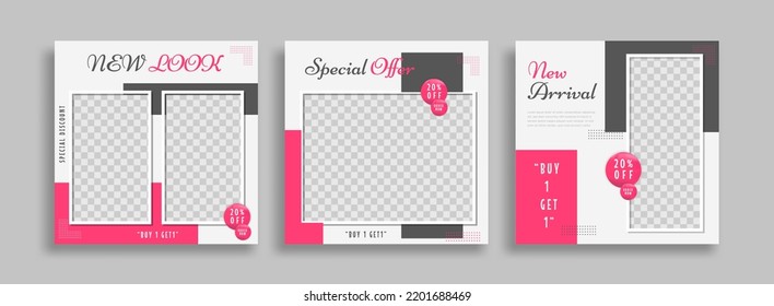 Set of Editable minimal square banner template. Black yellow white background color with geometric shapes for social media post and web internet ads. Vector illustration