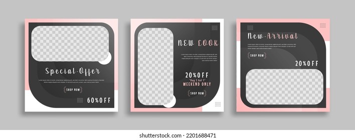 Set of Editable minimal square banner template. Black yellow white background color with geometric shapes for social media post and web internet ads. Vector illustration