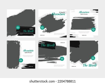 Set von Editierbarer minimaler quadratischer Bannervorlage. Schwarz-gelber, weißer Hintergrund mit geometrischen Formen für Social Media-Post und Web-Werbung. Vektorgrafik