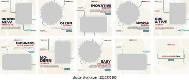 Set von Editierbarer minimaler quadratischer Bannervorlage. Geeignet für Social Media Post und Web-Anzeigen. Vektorgrafik mit Fotoschule
