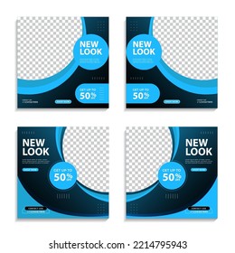 Set of Editable minimal square banner template. blue and black background color with stripe line shape. Suitable for social media post and web internet ads. vector illustration