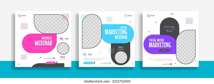 Set of Editable minimal square banner template. blue color background with stripe line shape. Suitable for social media post, healthy and web internet ads. Vector illustration with photo college
