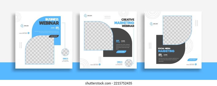 Set of Editable minimal square banner template. blue color background with stripe line shape. Suitable for social media post, healthy and web internet ads. Vector illustration with photo college