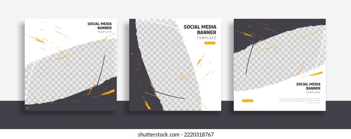 Set of Editable minimal square banner template. Green yellow white background color with geometric shapes for social media post, story and web internet ads. Vector illustration