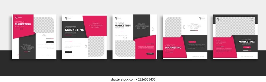 Set of Editable minimal square banner template. BLack purple white background color with geometric shapes for social media post and web internet ads. Vector illustration 